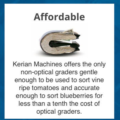 billfold of cash with description of affordability of Kerian sorting and grading machines
