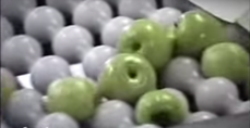 Green Granny Smith apples are nestled between white urethane rounded spools